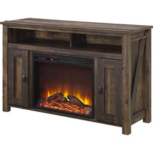 Load image into Gallery viewer, 50-inch TV Stand in Medium Brown Wood with 1,500 Watt Electric Fireplace