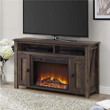 Load image into Gallery viewer, 50-inch TV Stand in Medium Brown Wood with 1,500 Watt Electric Fireplace
