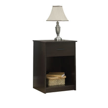 Load image into Gallery viewer, Espresso Brown Wood 1-Drawer Bedroom Nightstand with Open Shelf