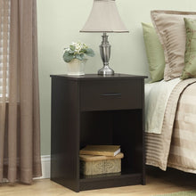 Load image into Gallery viewer, Espresso Brown Wood 1-Drawer Bedroom Nightstand with Open Shelf