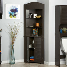 Load image into Gallery viewer, Espresso Bathroom Linen Tower Corner Towel Storage Cabinet with 3 Open Shelves