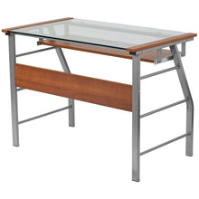 Load image into Gallery viewer, Contemporary Tempered Glass Top Computer Desk with Cherry Keyboard Tray