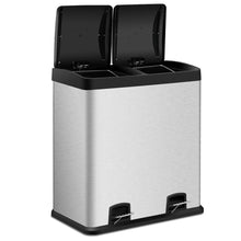 Load image into Gallery viewer, Large 16-Gallon Dual Compartment Kitchen Trash Can with Foot Pedal Open