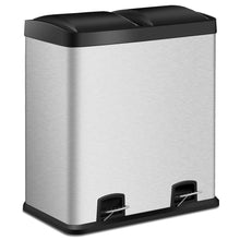 Load image into Gallery viewer, Large 16-Gallon Dual Compartment Kitchen Trash Can with Foot Pedal Open