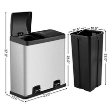 Load image into Gallery viewer, Large 16-Gallon Dual Compartment Kitchen Trash Can with Foot Pedal Open