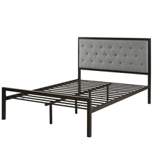 Load image into Gallery viewer, Full Metal Platform Bed with Grey Upholstered Button Tufted Fabric Headboard