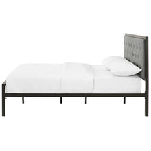 Load image into Gallery viewer, Full Metal Platform Bed with Grey Upholstered Button Tufted Fabric Headboard