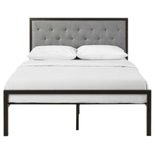 Load image into Gallery viewer, Full Metal Platform Bed with Grey Upholstered Button Tufted Fabric Headboard