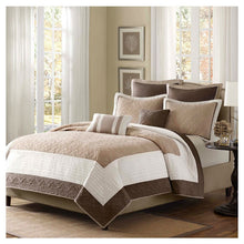 Load image into Gallery viewer, Full / Queen Brown Ivory Tan Cream 7 Piece Quilt Coverlet Bedspread Set