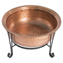 Load image into Gallery viewer, Hammered Copper Fire Pit with Wrought Iron Stand and Spark Screen