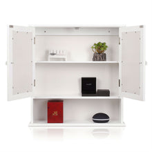 Load image into Gallery viewer, White 2-Door Mirrored Medicine Cabinet with Open Shelf