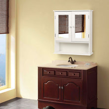 Load image into Gallery viewer, White 2-Door Mirrored Medicine Cabinet with Open Shelf