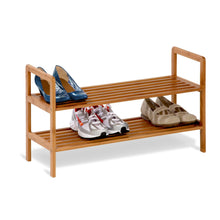 Load image into Gallery viewer, 2-Tier Bamboo Shoe Shelf Rack - Holds 6 to 8 Pairs of Shoes