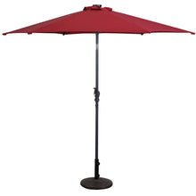 Load image into Gallery viewer, Burgundy 9-Ft Patio Umbrella with Steel Pole Crank Tilt and Solar LED Lights