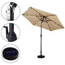Load image into Gallery viewer, Beige 9-Ft Patio Umbrella with Steel Pole Crank Tilt and Solar LED Lights