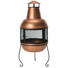 Load image into Gallery viewer, Hammered Copper and Iron Chiminea Fire Pit with Stand