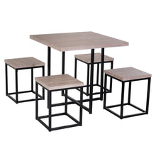 Load image into Gallery viewer, Farmhouse 5 Piece Square Natural Wood Steel Kitchen Dining Set