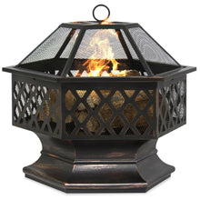Load image into Gallery viewer, 24 Inch Steel Distressed Bronze Lattice Design Fire Pit With Cover