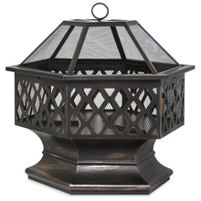 Load image into Gallery viewer, 24 Inch Steel Distressed Bronze Lattice Design Fire Pit With Cover