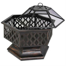 Load image into Gallery viewer, 24 Inch Steel Distressed Bronze Lattice Design Fire Pit With Cover