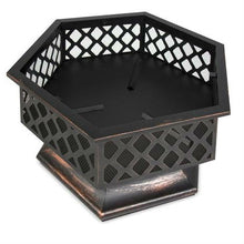 Load image into Gallery viewer, 24 Inch Steel Distressed Bronze Lattice Design Fire Pit With Cover