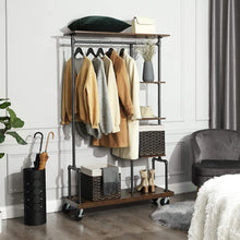 Load image into Gallery viewer, Farmhouse 5 Tier Laundry Pipe Garment Closet Rack Wheels