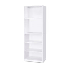 Load image into Gallery viewer, Modern 5-Shelf Bookcase in White Wood Finish