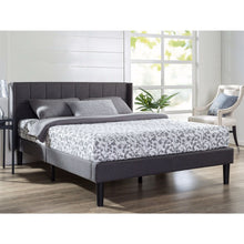 Load image into Gallery viewer, King Grey Upholstered Mid-Century Modern Platform Bed with Wingback Headboard