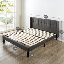Load image into Gallery viewer, King Grey Upholstered Mid-Century Modern Platform Bed with Wingback Headboard