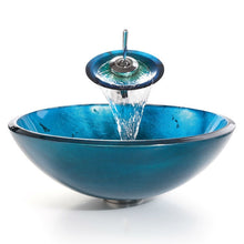 Load image into Gallery viewer, Round Blue Tempered Glass Vessel Bathroom Sink