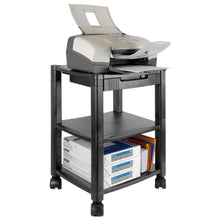 Load image into Gallery viewer, 3-Shelf Mobile Printer Stand with Organizer Drawer in Black
