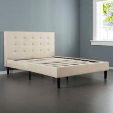 Load image into Gallery viewer, King size Upholstered Platform Bed Frame with Button Tufted Headboard in Taupe