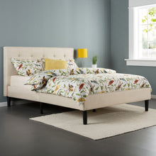Load image into Gallery viewer, King size Upholstered Platform Bed Frame with Button Tufted Headboard in Taupe