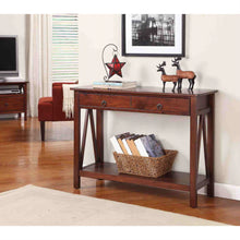 Load image into Gallery viewer, 2-Drawer Console Sofa Table Living Room Storage Shelf in Tobacco Brown