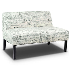 Load image into Gallery viewer, Modern Loveseat Sofa with Off-White Cursive Pattern Upholstery and Black Wood Legs