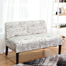 Load image into Gallery viewer, Modern Loveseat Sofa with Off-White Cursive Pattern Upholstery and Black Wood Legs