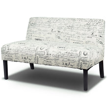 Load image into Gallery viewer, Modern Loveseat Sofa with Off-White Cursive Pattern Upholstery and Black Wood Legs