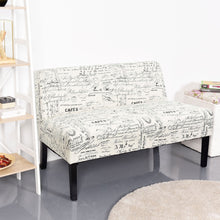Load image into Gallery viewer, Modern Loveseat Sofa with Off-White Cursive Pattern Upholstery and Black Wood Legs