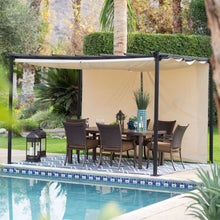 Load image into Gallery viewer, 10-ft x 12-ft Dark Brown Metal Pergola Outdoor Gazebo with Ivory Shade Canopy