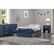 Load image into Gallery viewer, Twin Size Blue Platform Bed with 2 Storage Drawers Rope Handles