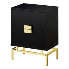 Load image into Gallery viewer, 24in Retro 2 Drawer NightStand End Table Cappuccino with Gold Metal Legs