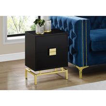 Load image into Gallery viewer, 24in Retro 2 Drawer NightStand End Table Cappuccino with Gold Metal Legs