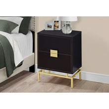 Load image into Gallery viewer, 24in Retro 2 Drawer NightStand End Table Cappuccino with Gold Metal Legs