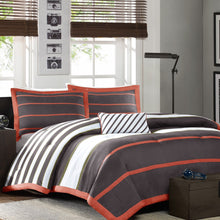 Load image into Gallery viewer, Full / Queen Bed Bag Comforter Set in Dark Gray Orange White Stripes