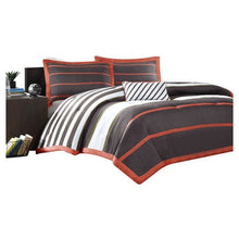 Load image into Gallery viewer, Full / Queen Bed Bag Comforter Set in Dark Gray Orange White Stripes
