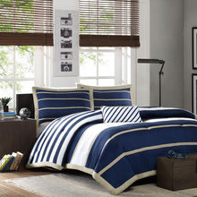 Load image into Gallery viewer, Twin / Twin XL Comforter Set in Navy White Khaki Stripes