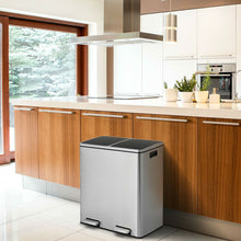 Load image into Gallery viewer, Modern Dual Compartment 16-Gallon Trash Can Recycle Bin with Step Pedal Design