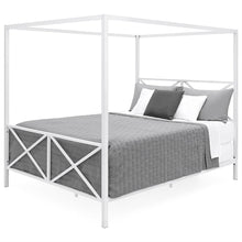 Load image into Gallery viewer, Queen size Modern Industrial Style White Metal Canopy Bed Frame