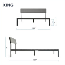 Load image into Gallery viewer, King Size Grey Soft Fabric Metal Headboard Platform Bed Wooden Slats