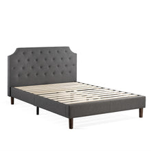 Load image into Gallery viewer, King size Upholstered Platform Bed with Grey Fabric Tufted Linen Headboard